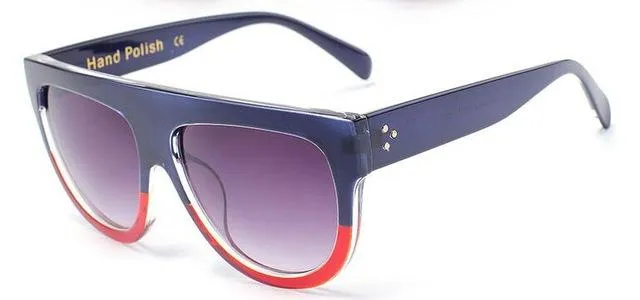 Oversize Flat Shield Design Rivet Sunglasses for Women with Gradient Lens