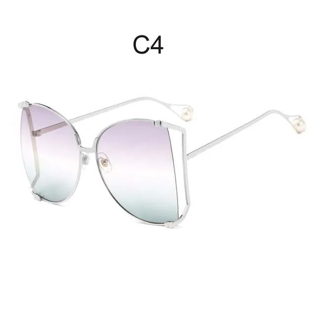 Oversized Square UV400 Women's Designer Sunglasses with Pearl