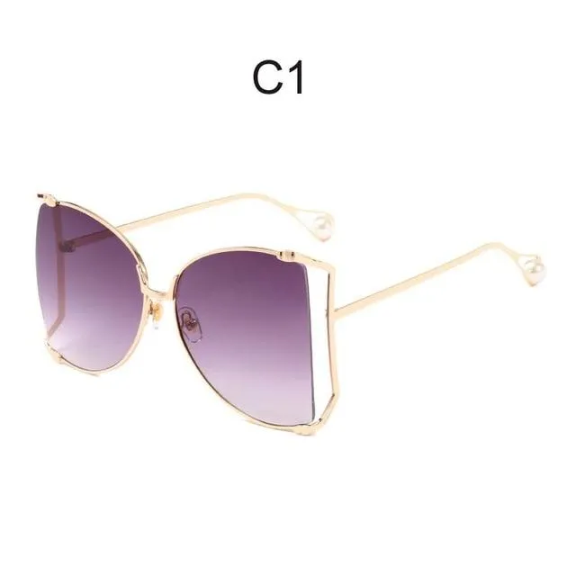 Oversized Square UV400 Women's Designer Sunglasses with Pearl