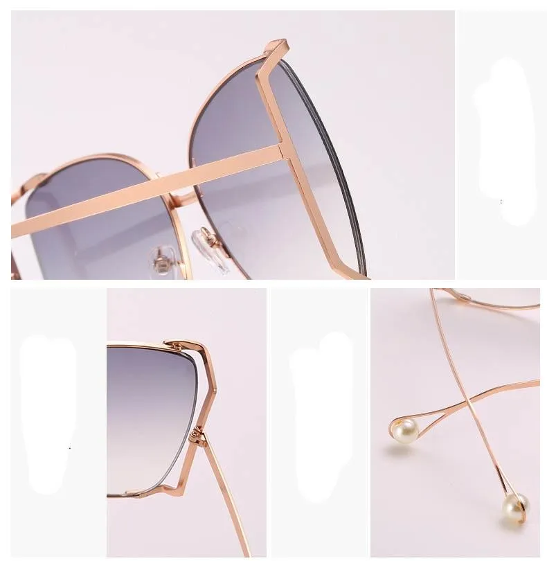 Oversized Square UV400 Women's Designer Sunglasses with Pearl