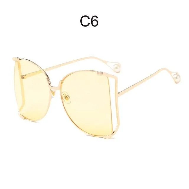 Oversized Square UV400 Women's Designer Sunglasses with Pearl