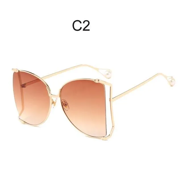 Oversized Square UV400 Women's Designer Sunglasses with Pearl