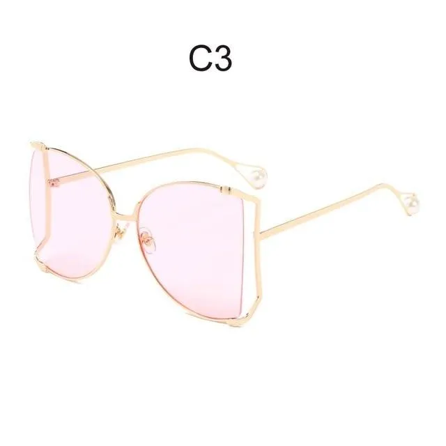 Oversized Square UV400 Women's Designer Sunglasses with Pearl