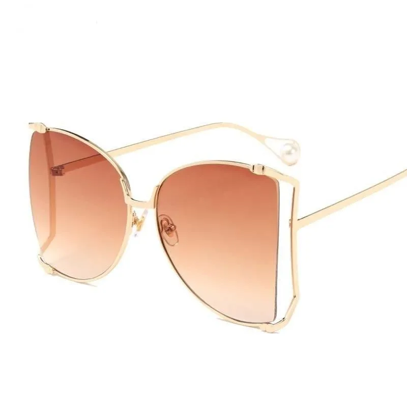 Oversized Square UV400 Women's Designer Sunglasses with Pearl