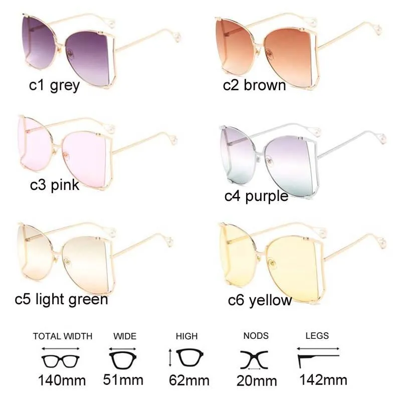 Oversized Square UV400 Women's Designer Sunglasses with Pearl