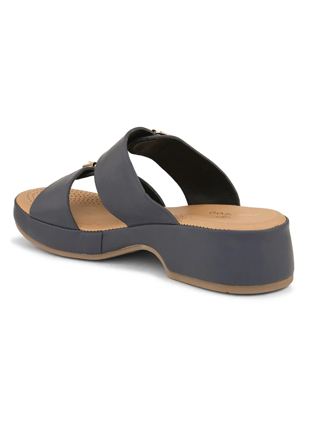 Pelle Albero Blue Faux Leather Slip on Extra Padding Comfortable Sandal For Women