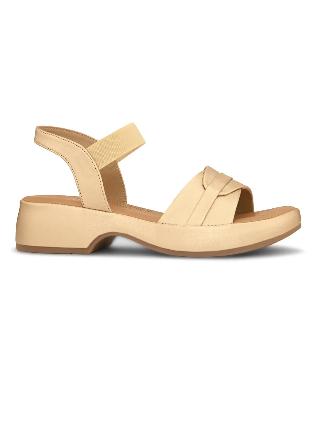Pelle Albero Gold Faux Leather Slip on Extra Padding Comfortable Sandal For Women