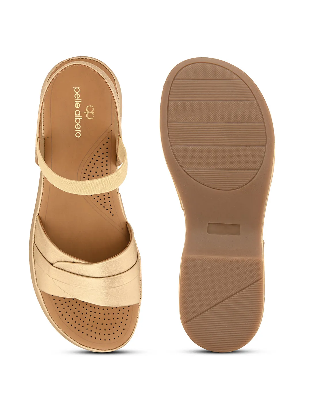 Pelle Albero Gold Faux Leather Slip on Extra Padding Comfortable Sandal For Women