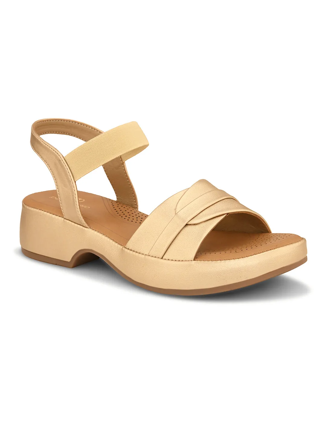 Pelle Albero Gold Faux Leather Slip on Extra Padding Comfortable Sandal For Women