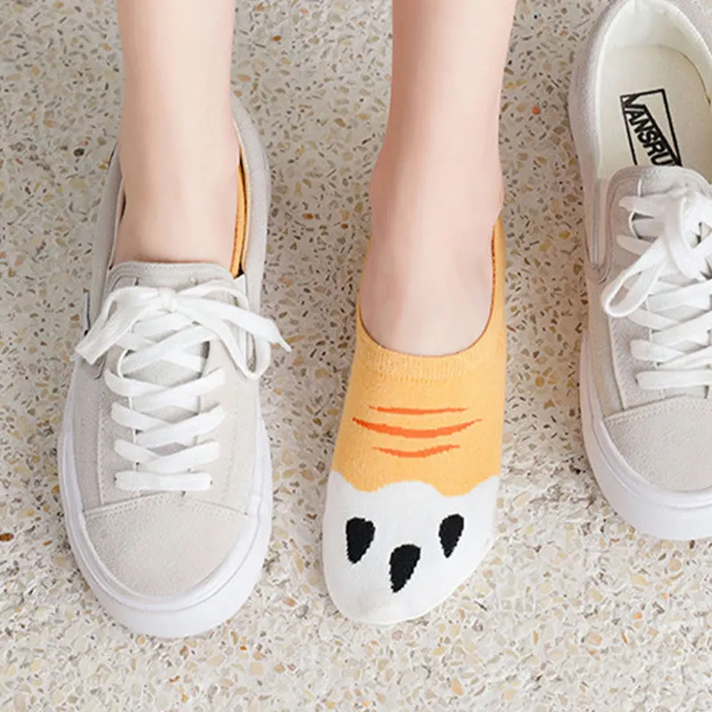 Plus Size Cat Footprints No Show Socks(5 Pairs)