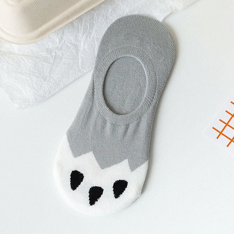 Plus Size Cat Footprints No Show Socks(5 Pairs)