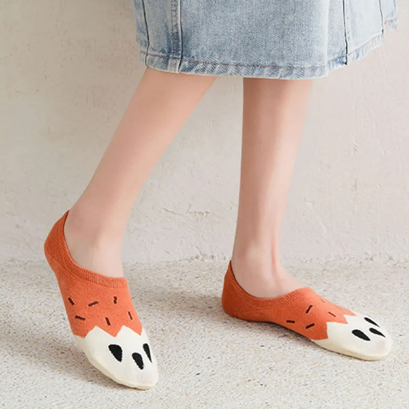 Plus Size Cat Footprints No Show Socks(5 Pairs)