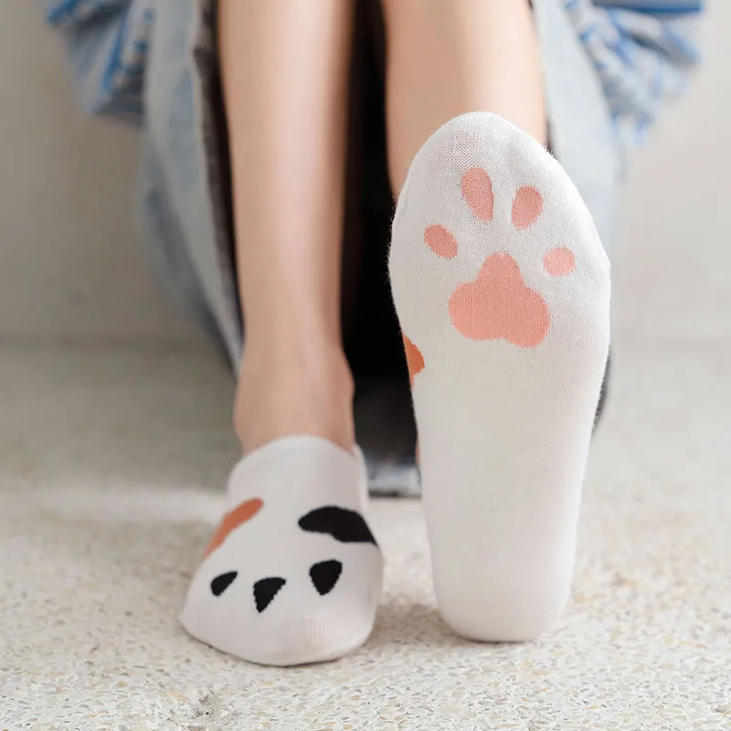 Plus Size Cat Footprints No Show Socks(5 Pairs)