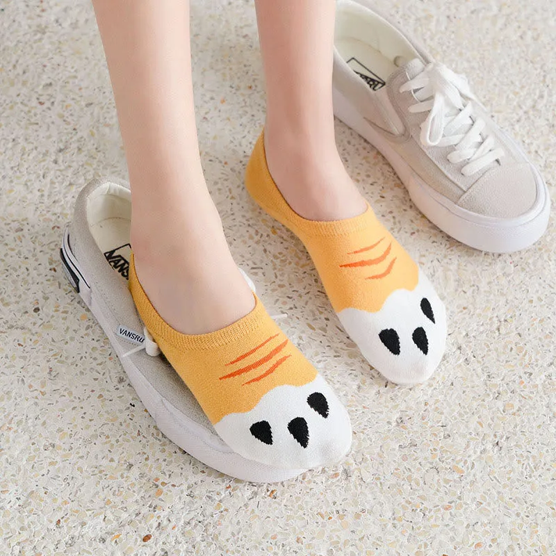 Plus Size Cat Footprints No Show Socks(5 Pairs)