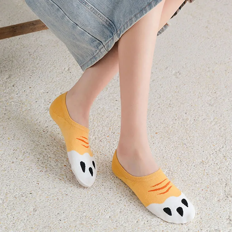 Plus Size Cat Footprints No Show Socks(5 Pairs)