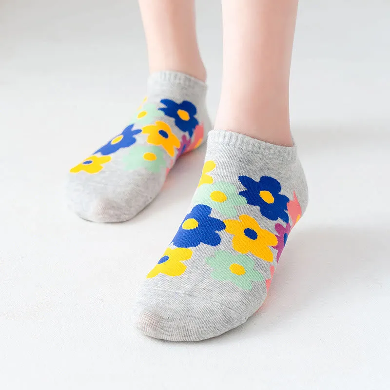 Plus Size Colored Flowers No Show Socks(5 Pairs)