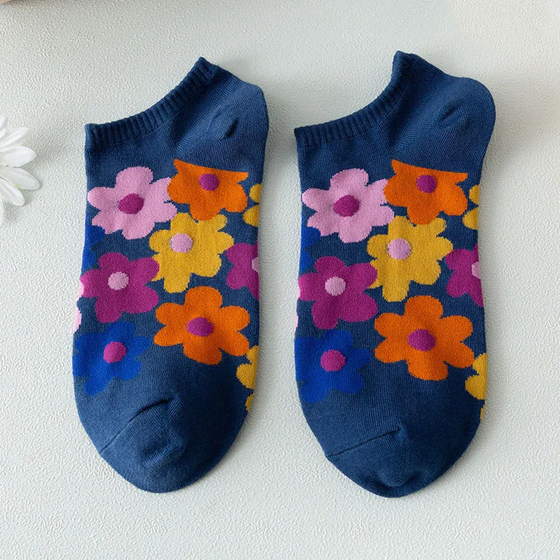 Plus Size Colored Flowers No Show Socks(5 Pairs)