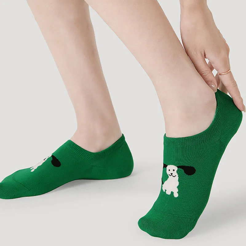 Plus Size Colorful Cat Dog No Show Socks(5 Pairs)