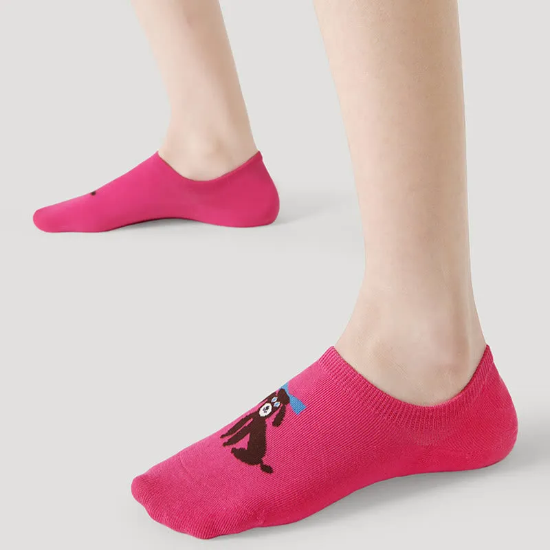 Plus Size Colorful Cat Dog No Show Socks(5 Pairs)