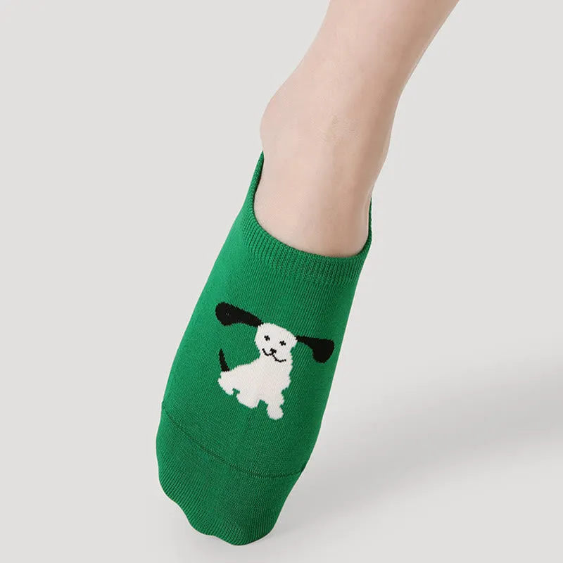 Plus Size Colorful Cat Dog No Show Socks(5 Pairs)
