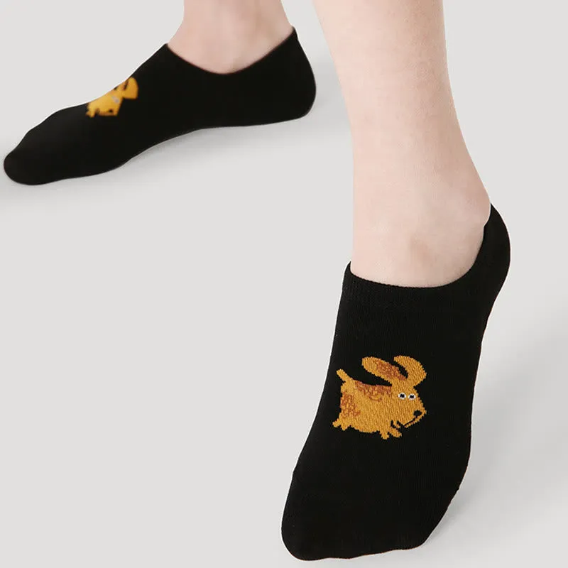 Plus Size Colorful Cat Dog No Show Socks(5 Pairs)