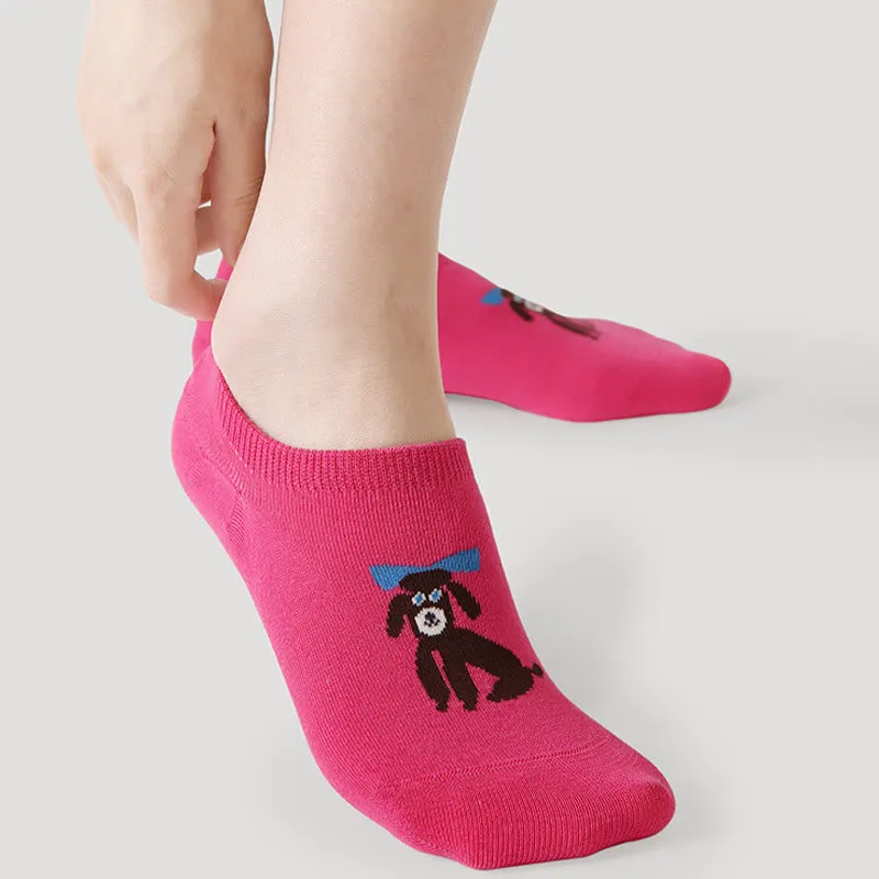 Plus Size Colorful Cat Dog No Show Socks(5 Pairs)