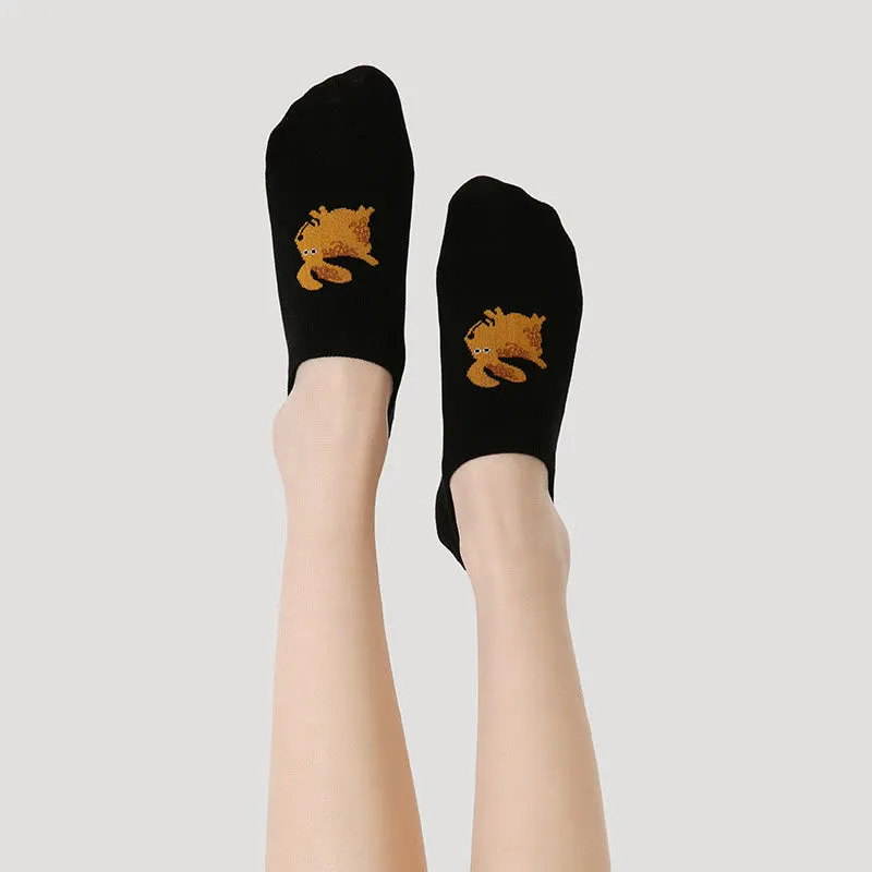 Plus Size Colorful Cat Dog No Show Socks(5 Pairs)
