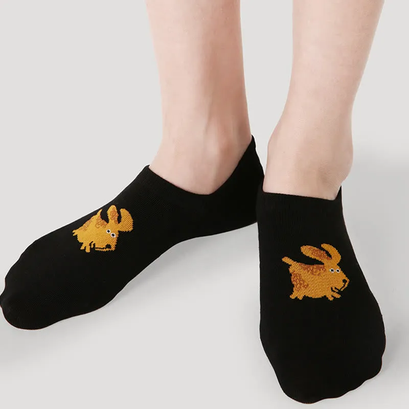 Plus Size Colorful Cat Dog No Show Socks(5 Pairs)