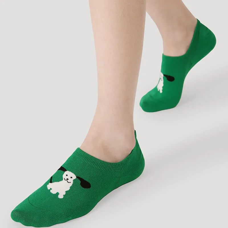 Plus Size Colorful Cat Dog No Show Socks(5 Pairs)