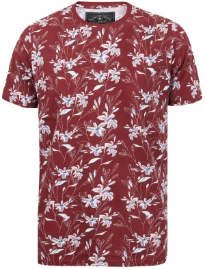 Punakaiki Floral Print Cotton T-Shirt In Sun Dried Tomato - Tokyo Laundry