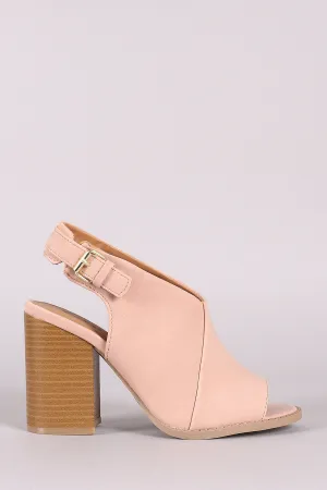 Qupid Nubuck Peep Toe Slingback Chunky Mule Heel