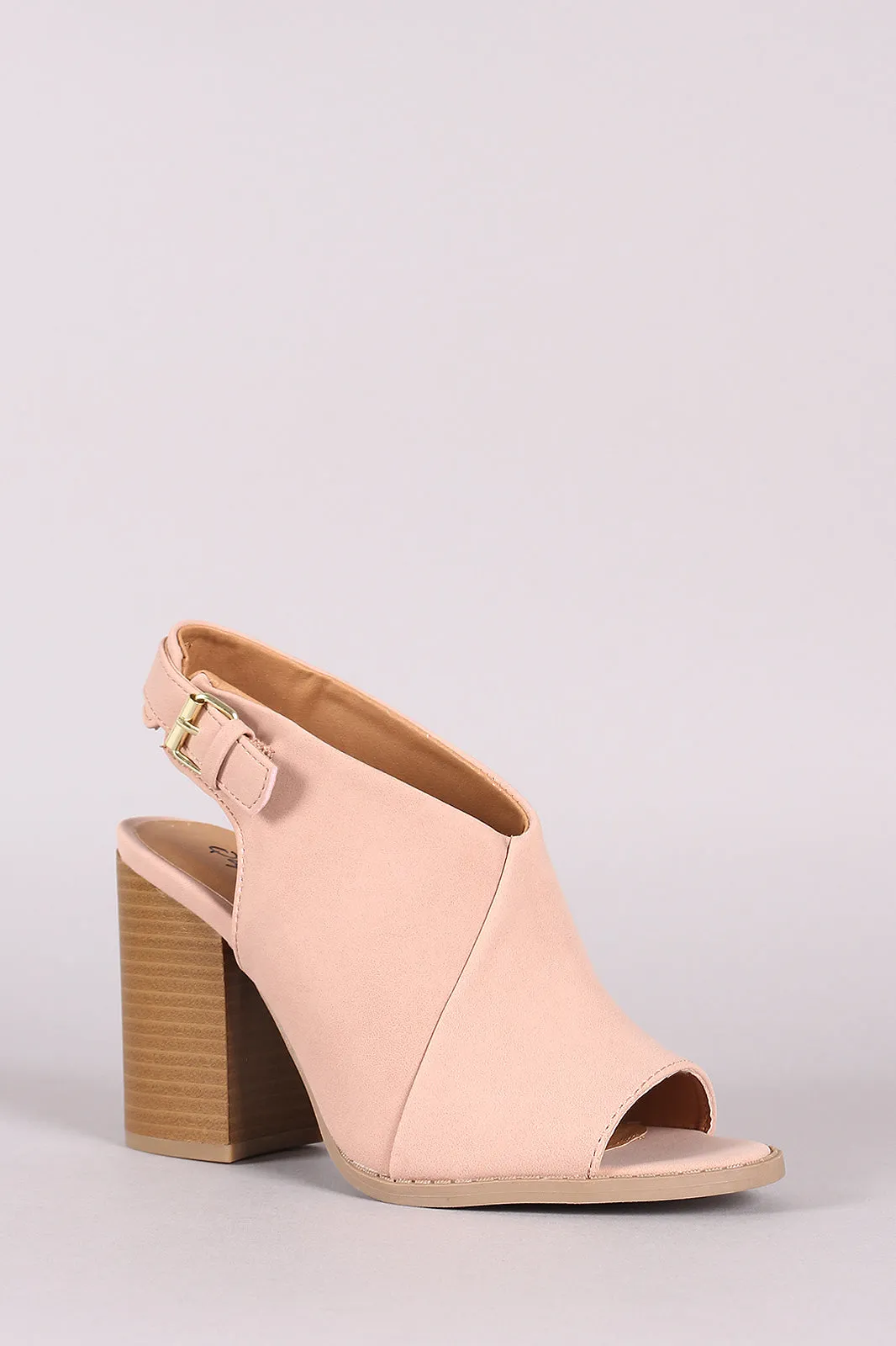 Qupid Nubuck Peep Toe Slingback Chunky Mule Heel
