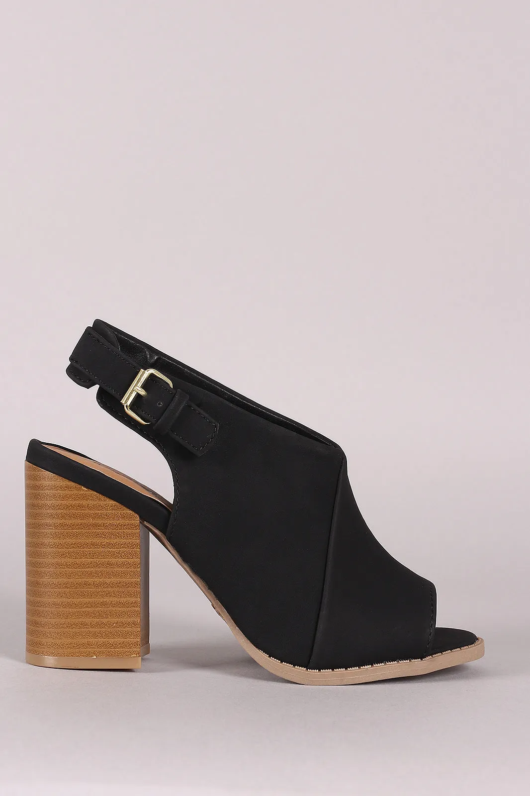 Qupid Nubuck Peep Toe Slingback Chunky Mule Heel