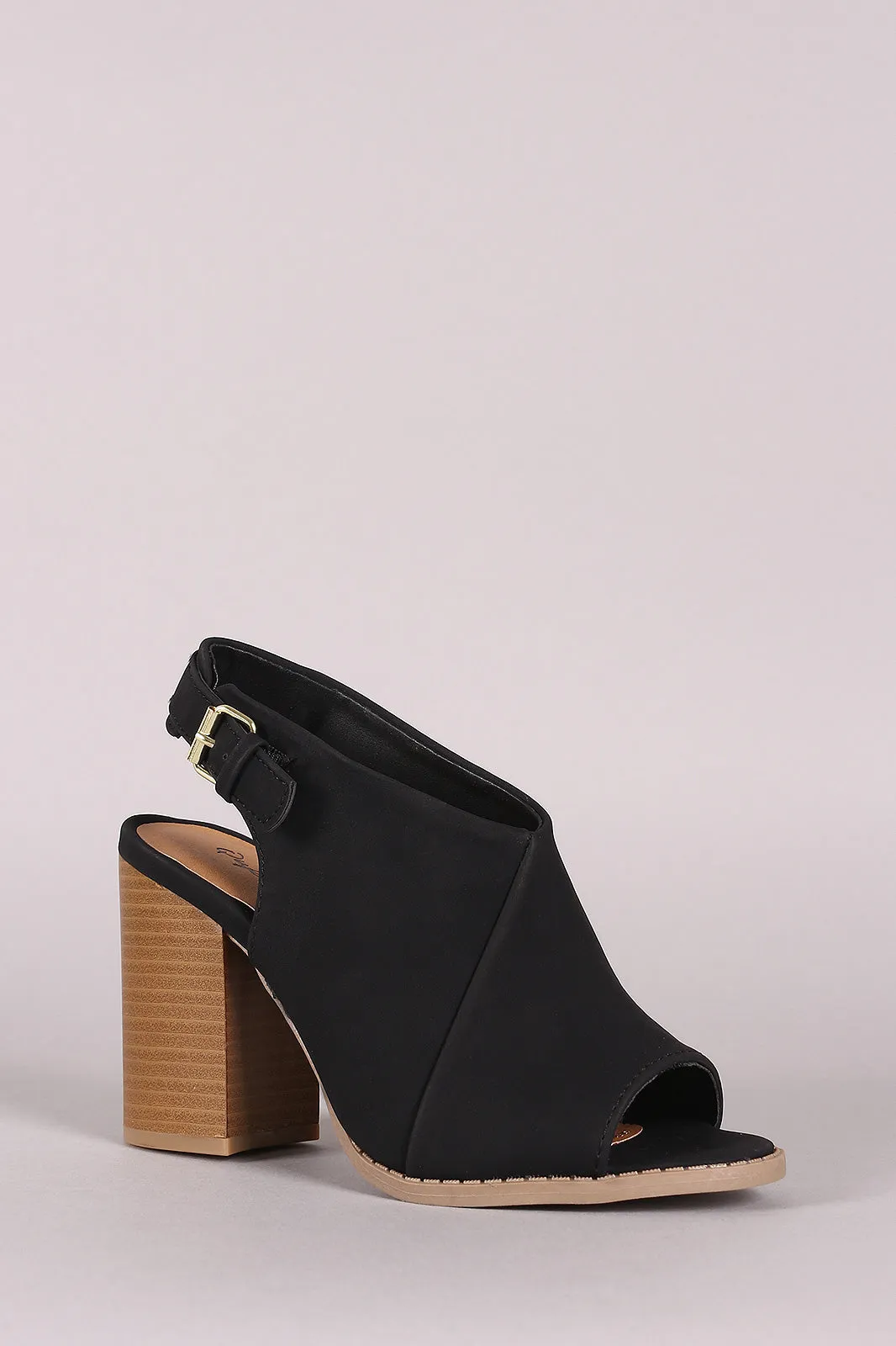 Qupid Nubuck Peep Toe Slingback Chunky Mule Heel