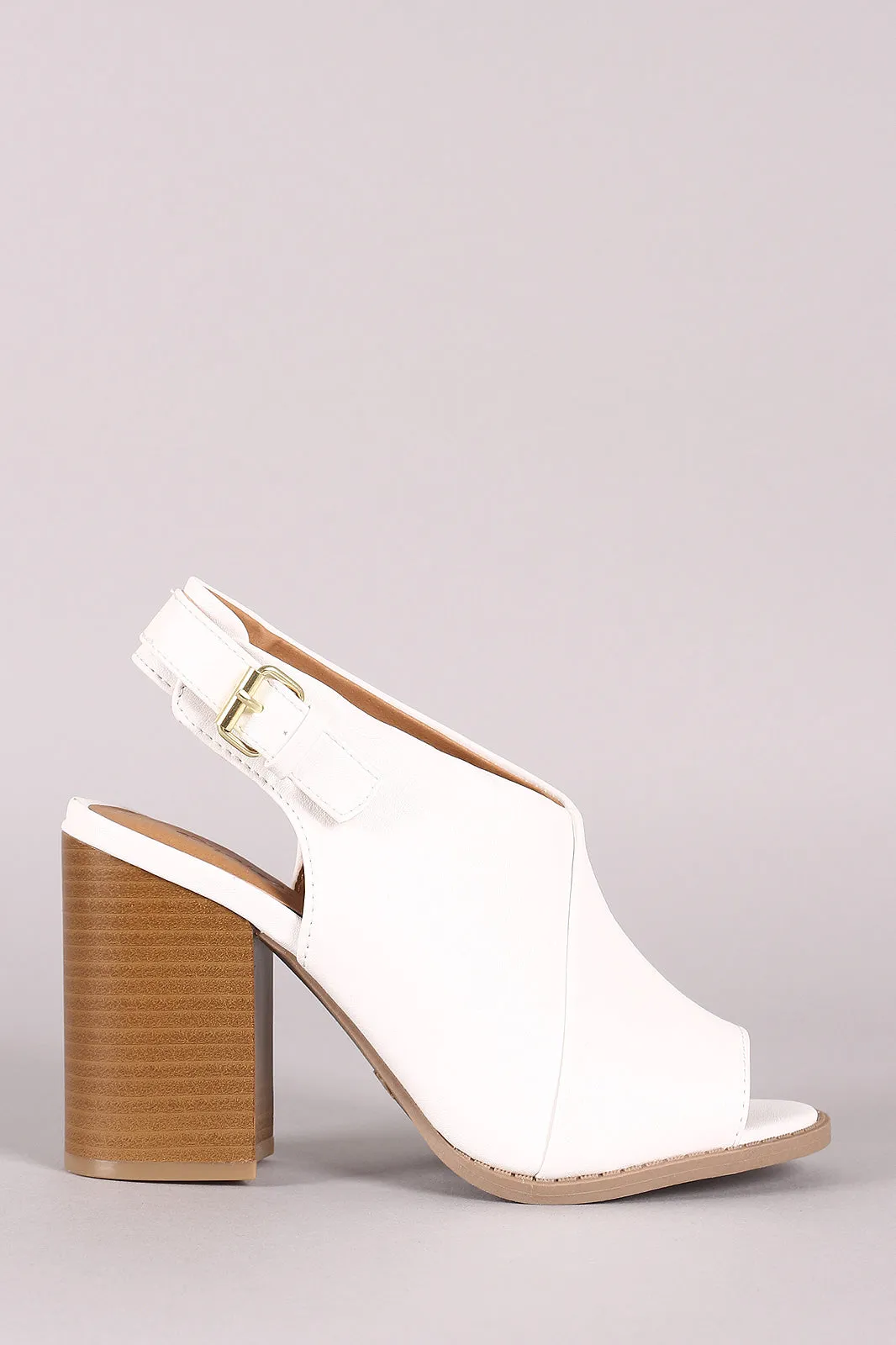 Qupid Peep Toe Slingback Chunky Mule Heel