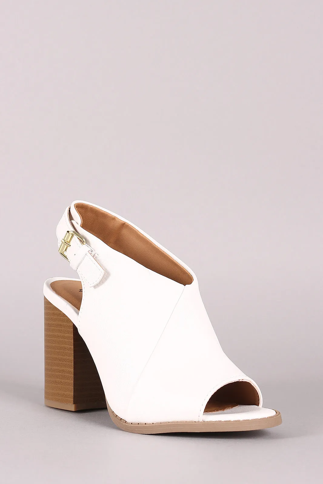 Qupid Peep Toe Slingback Chunky Mule Heel