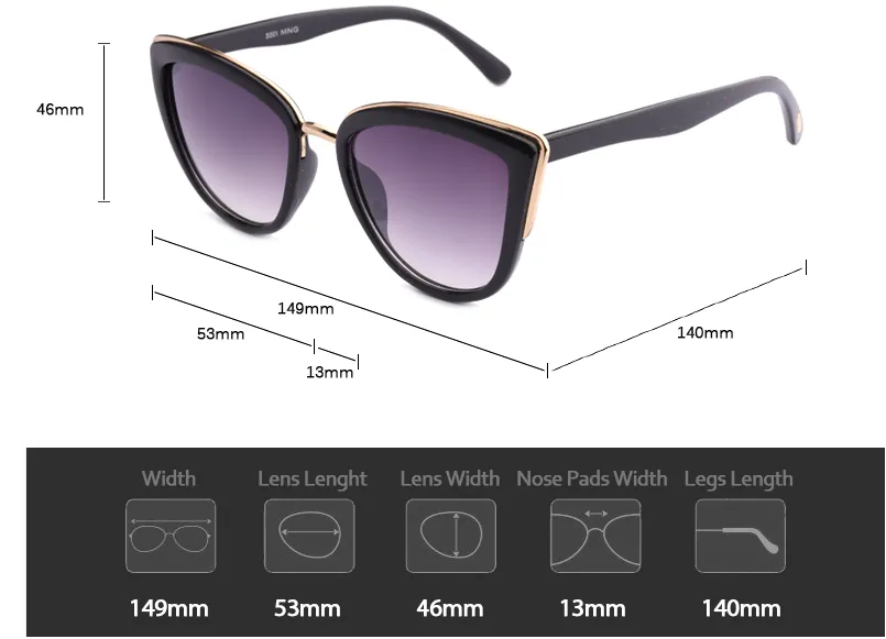 Retro Fashion Cat Eye Half Metal Frame Vintage Design Women's Sunglasses