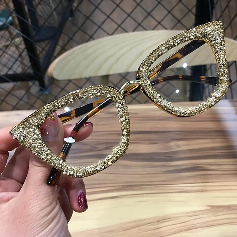 Retro Vintage Designer Female Silver Gold Cat-eye Frame Plain Eye Glasses