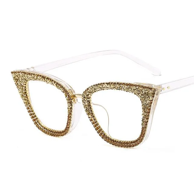 Retro Vintage Designer Female Silver Gold Cat-eye Frame Plain Eye Glasses