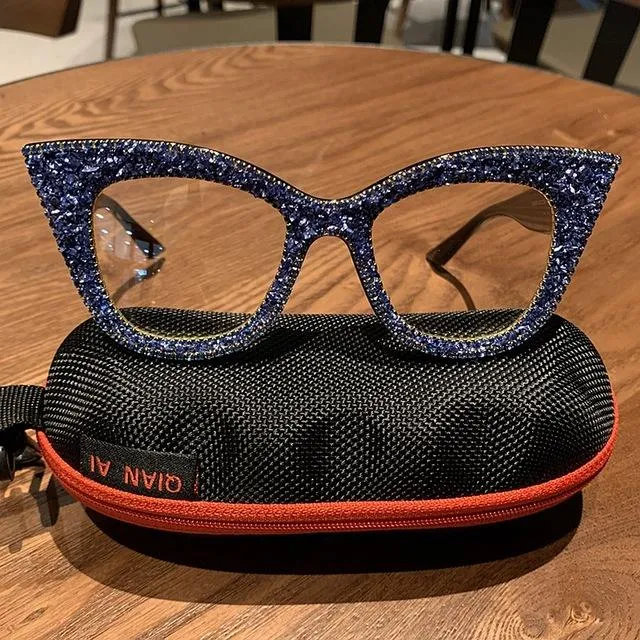 Retro Vintage Designer Female Silver Gold Cat-eye Frame Plain Eye Glasses