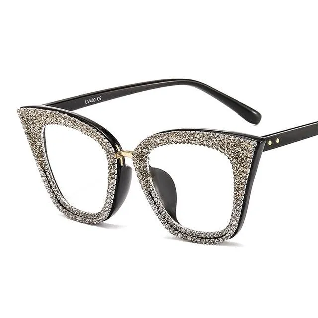 Retro Vintage Designer Female Silver Gold Cat-eye Frame Plain Eye Glasses