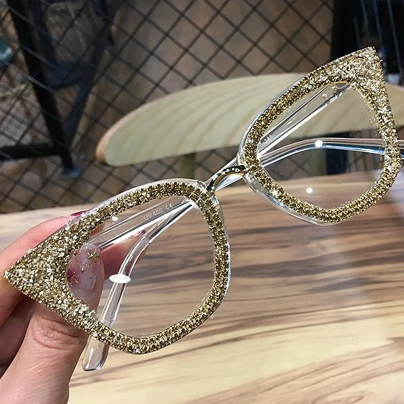 Retro Vintage Designer Female Silver Gold Cat-eye Frame Plain Eye Glasses