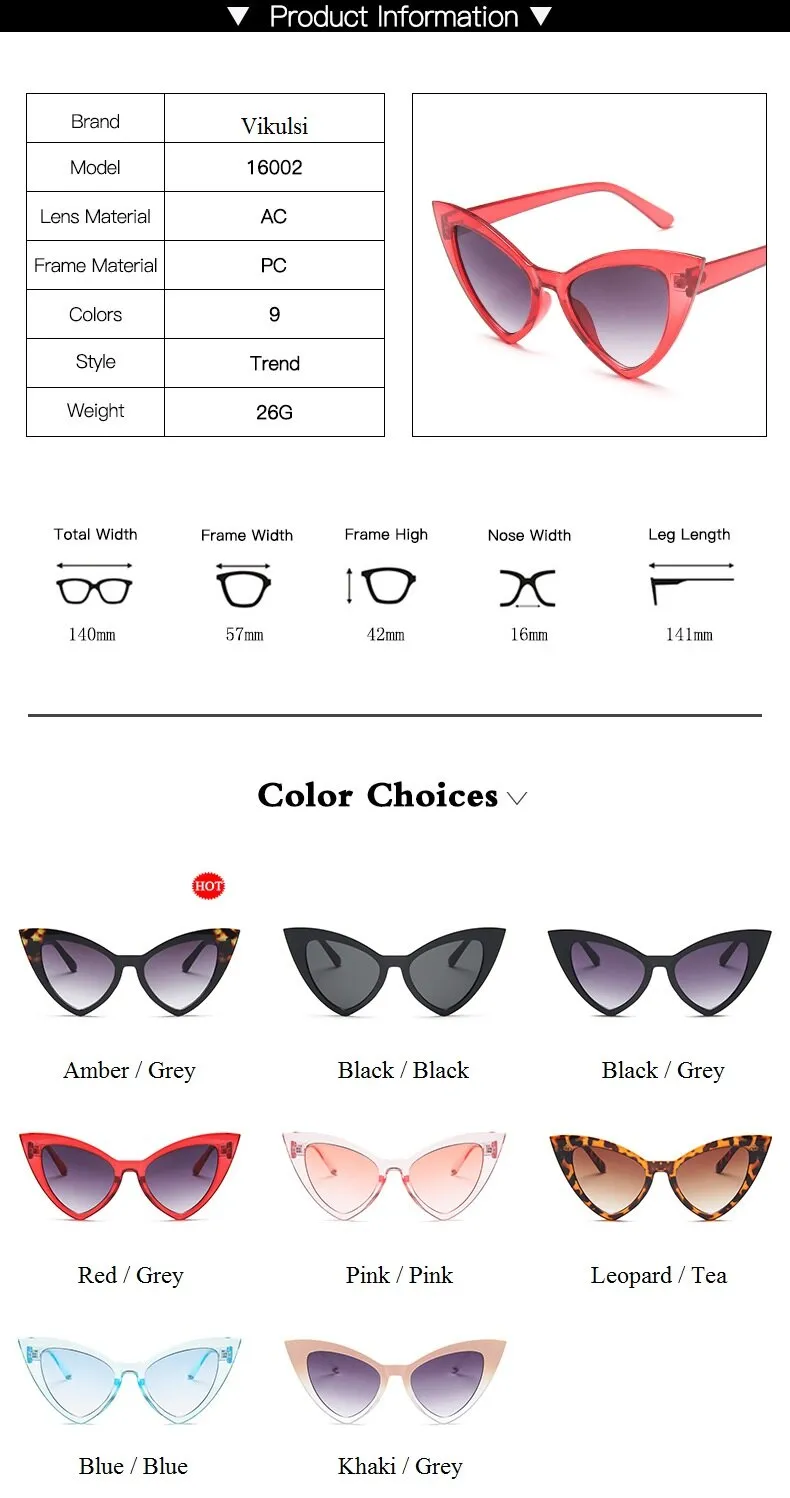 Retro Vintage Style Sexy Triangle Cat Eye Sunglasses for Women