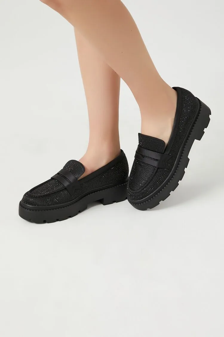 Rhinestone Lug-Sole Loafers