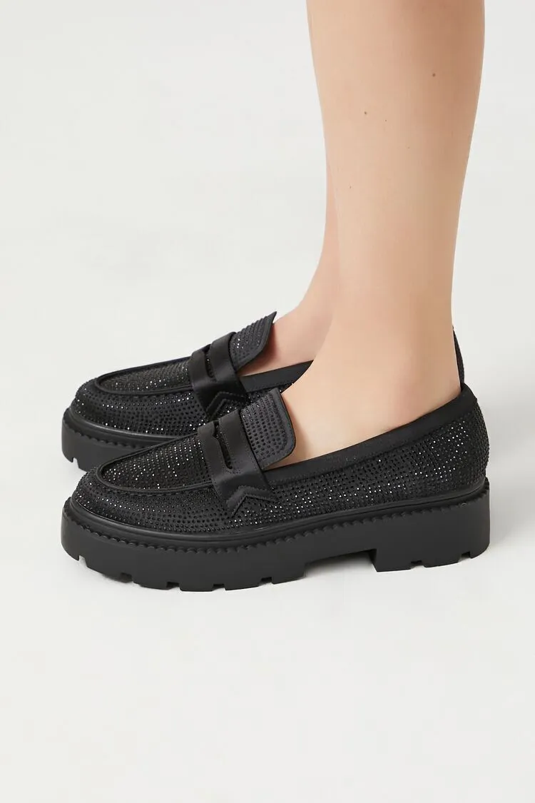 Rhinestone Lug-Sole Loafers