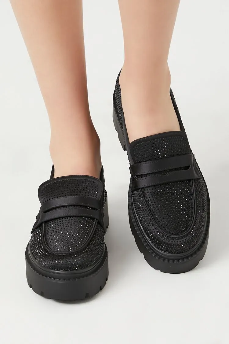 Rhinestone Lug-Sole Loafers