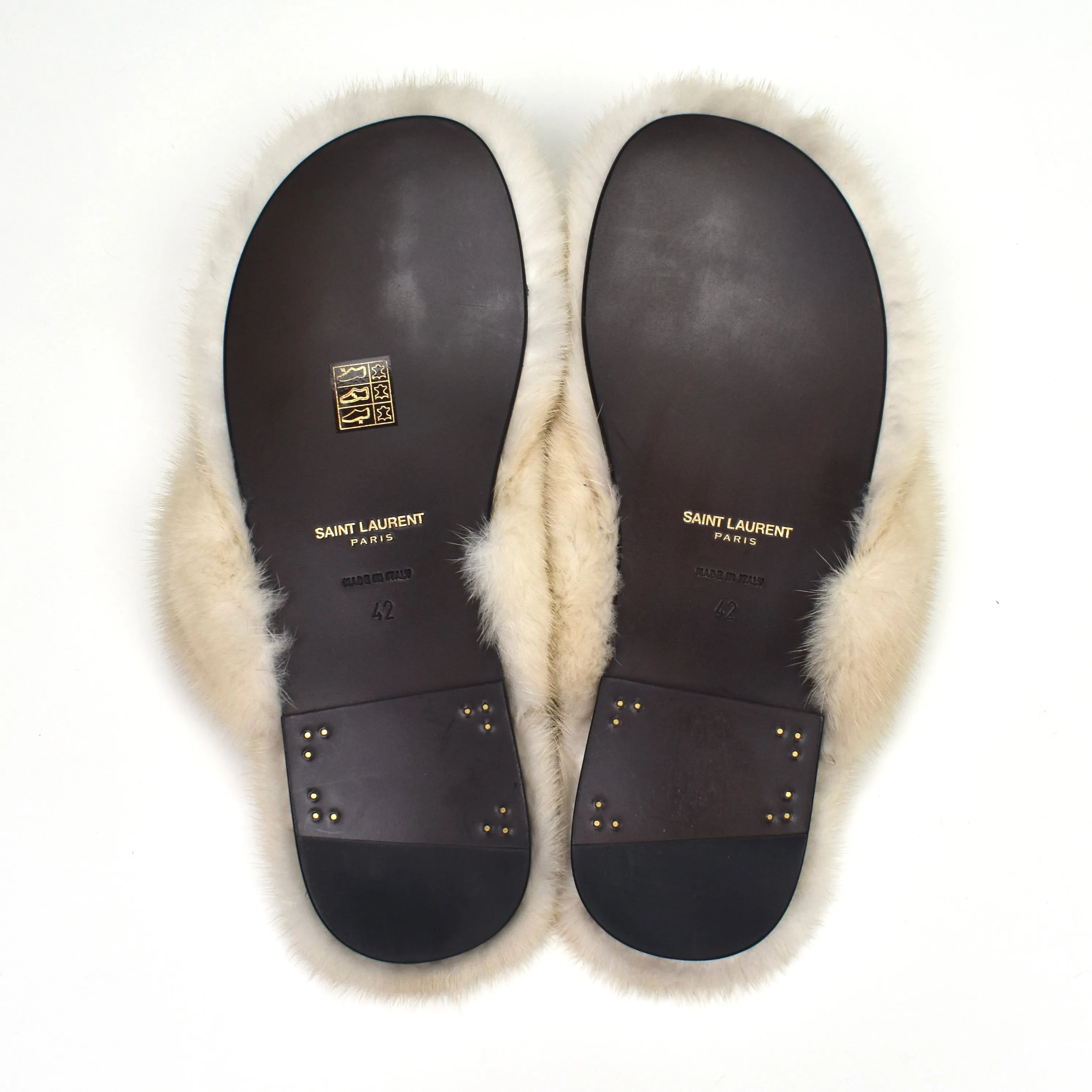 Saint Laurent - Beige Genuine Fur Pepe Flip Flops