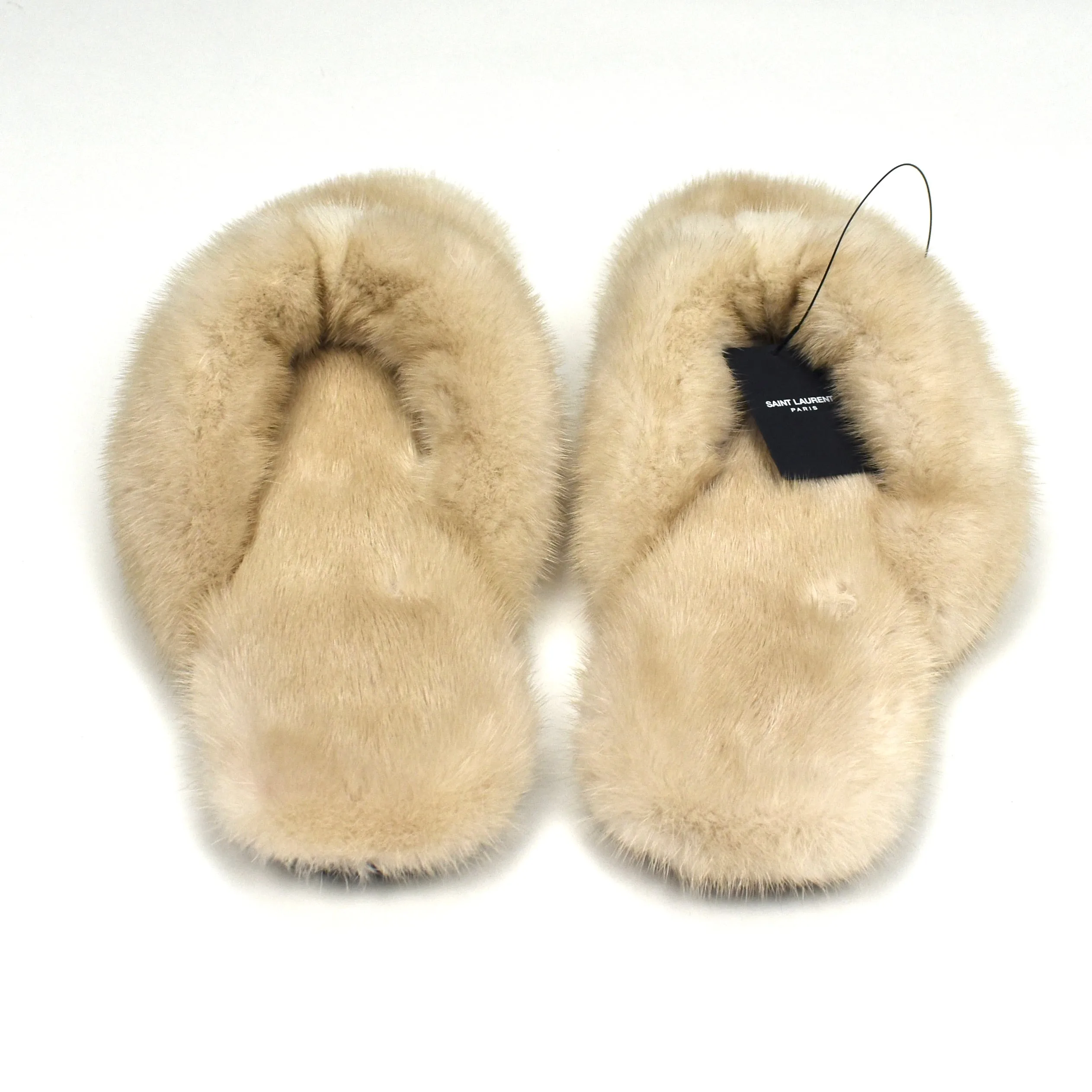Saint Laurent - Beige Genuine Fur Pepe Flip Flops