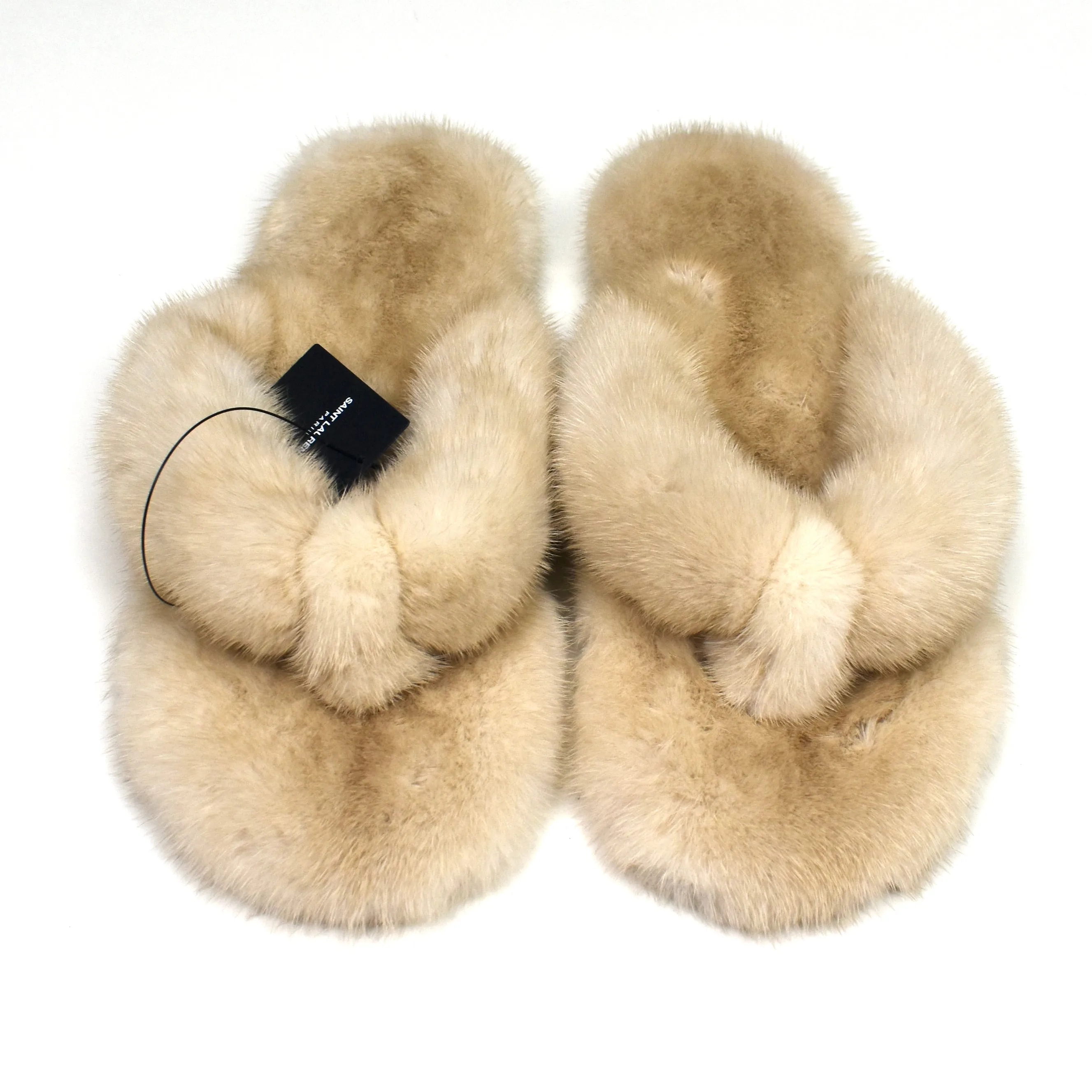 Saint Laurent - Beige Genuine Fur Pepe Flip Flops