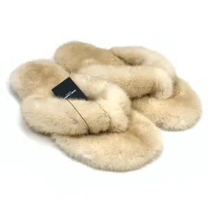 Saint Laurent - Beige Genuine Fur Pepe Flip Flops